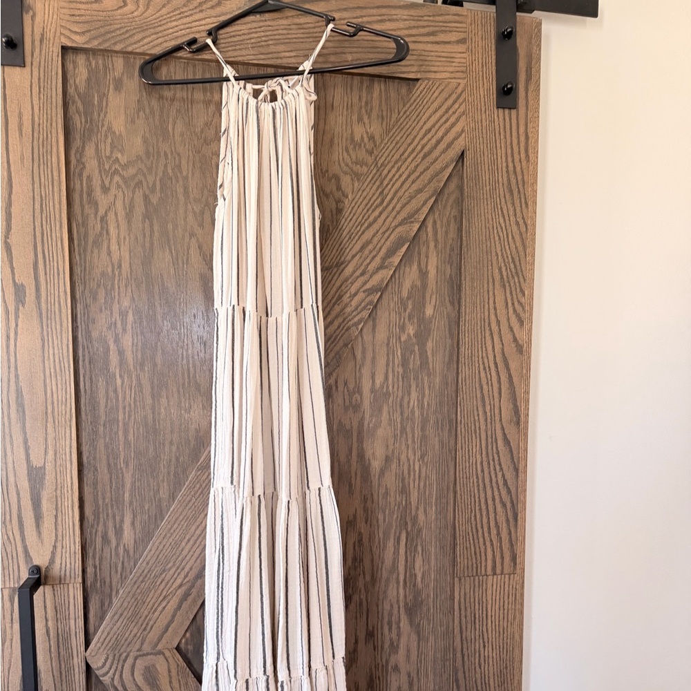 Old Navy Cream Maxi Dress with Thin Black Stripes